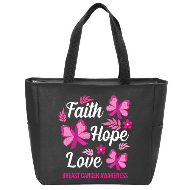 Faith Hope Love Breast Cancer Awareness Zip Tote Bag