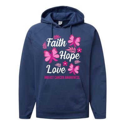 Faith Hope Love Breast Cancer Awareness Performance Fleece Hoodie