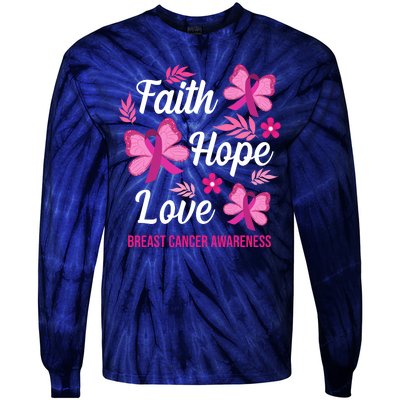 Faith Hope Love Breast Cancer Awareness Tie-Dye Long Sleeve Shirt