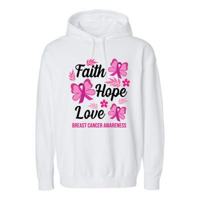 Faith Hope Love Breast Cancer Awareness Garment-Dyed Fleece Hoodie