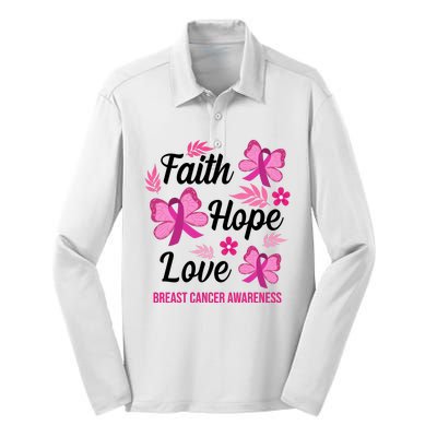 Faith Hope Love Breast Cancer Awareness Silk Touch Performance Long Sleeve Polo