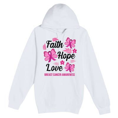 Faith Hope Love Breast Cancer Awareness Premium Pullover Hoodie