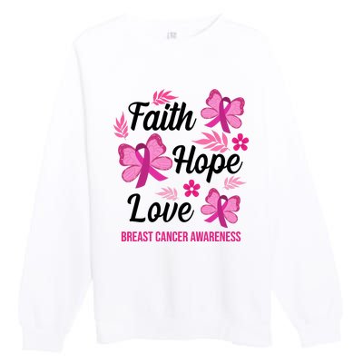 Faith Hope Love Breast Cancer Awareness Premium Crewneck Sweatshirt