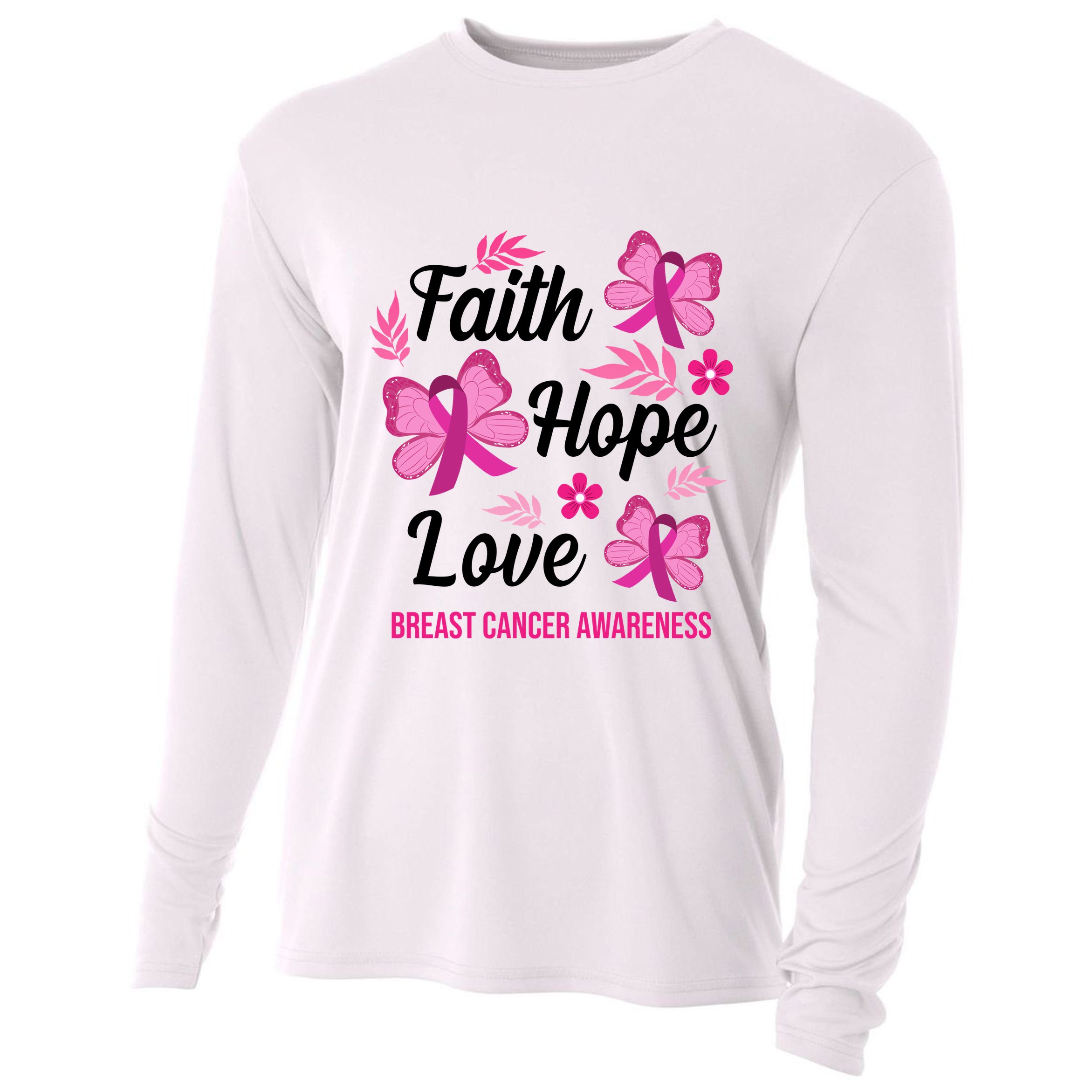 Faith Hope Love Breast Cancer Awareness Cooling Performance Long Sleeve Crew