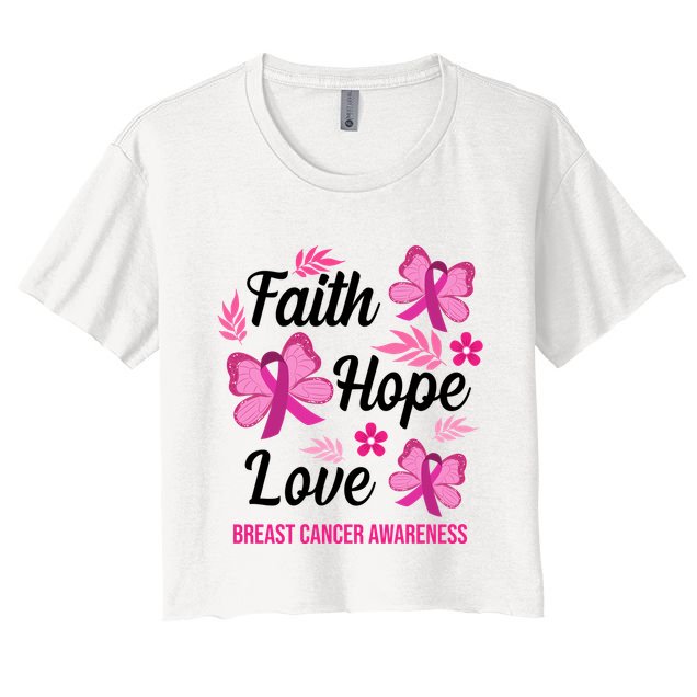 Faith Hope Love Breast Cancer Awareness Crop Top