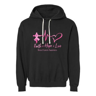 Faith Hope Love Breast Cancer Awareness Ribbon Heartbeat Garment-Dyed Fleece Hoodie