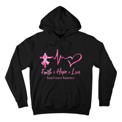 Faith Hope Love Breast Cancer Awareness Ribbon Heartbeat Hoodie