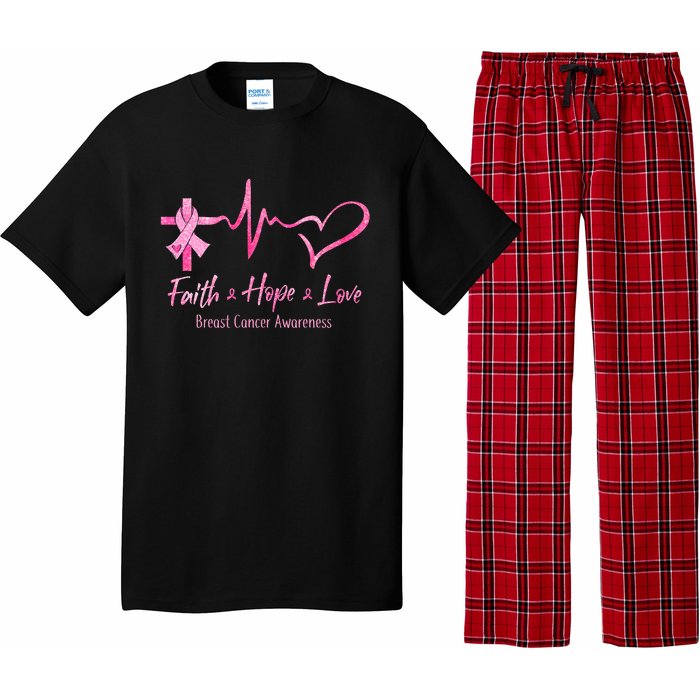 Faith Hope Love Breast Cancer Awareness Ribbon Heartbeat Pajama Set