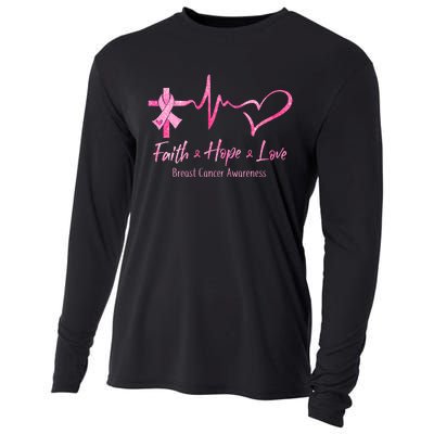 Faith Hope Love Breast Cancer Awareness Ribbon Heartbeat Cooling Performance Long Sleeve Crew