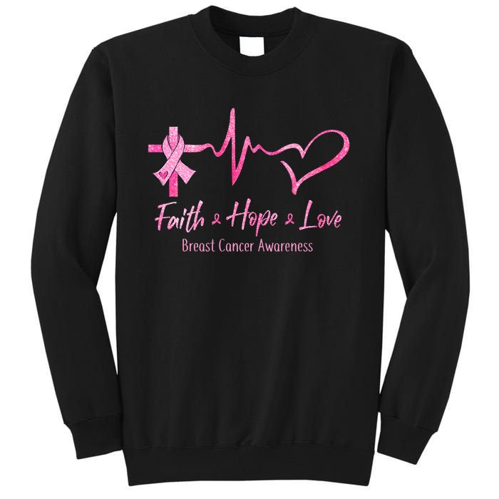 Faith Hope Love Breast Cancer Awareness Ribbon Heartbeat Tall Sweatshirt