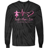 Faith Hope Love Breast Cancer Awareness Ribbon Heartbeat Tie-Dye Long Sleeve Shirt