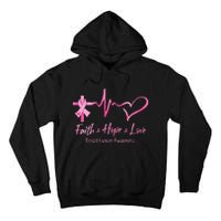 Faith Hope Love Breast Cancer Awareness Ribbon Heartbeat Tall Hoodie