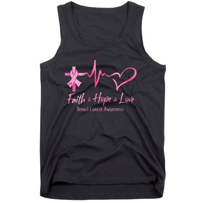 Faith Hope Love Breast Cancer Awareness Ribbon Heartbeat Tank Top