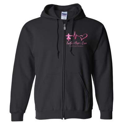 Faith Hope Love Breast Cancer Awareness Ribbon Heartbeat Full Zip Hoodie