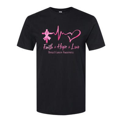 Faith Hope Love Breast Cancer Awareness Ribbon Heartbeat Softstyle CVC T-Shirt