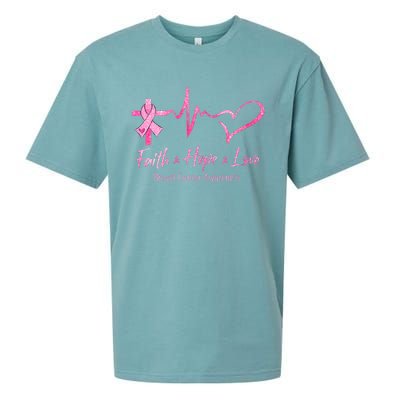 Faith Hope Love Breast Cancer Awareness Ribbon Heartbeat Sueded Cloud Jersey T-Shirt