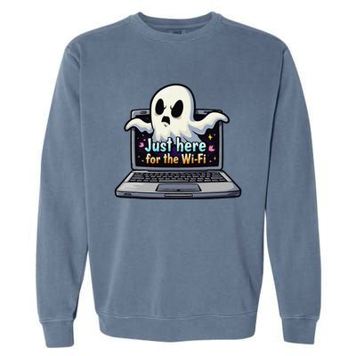 Funny Halloween Laptop Wifi Ghost Coffee Shop Computer Garment-Dyed Sweatshirt