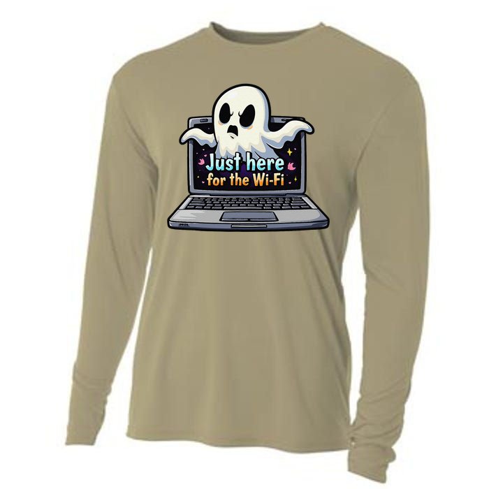 Funny Halloween Laptop Wifi Ghost Coffee Shop Computer Cooling Performance Long Sleeve Crew