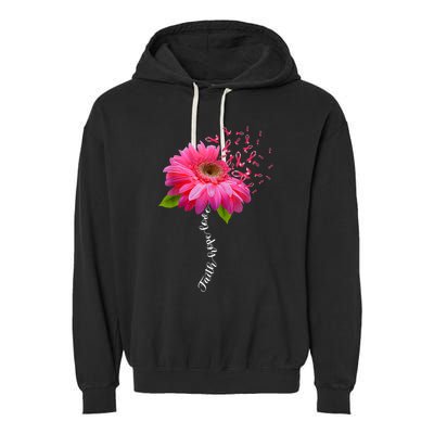 Faith Hope Love Pink Ribbon Daisy Flower Breast Cancer Garment-Dyed Fleece Hoodie