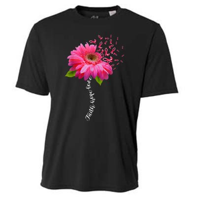 Faith Hope Love Pink Ribbon Daisy Flower Breast Cancer Cooling Performance Crew T-Shirt