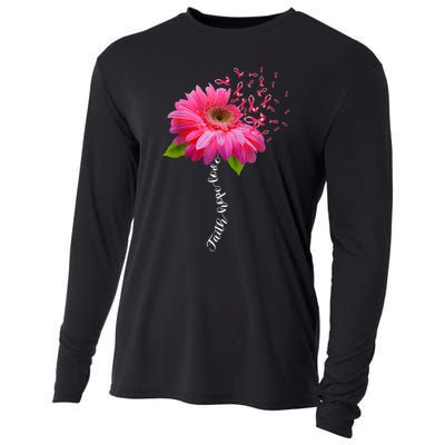 Faith Hope Love Pink Ribbon Daisy Flower Breast Cancer Cooling Performance Long Sleeve Crew