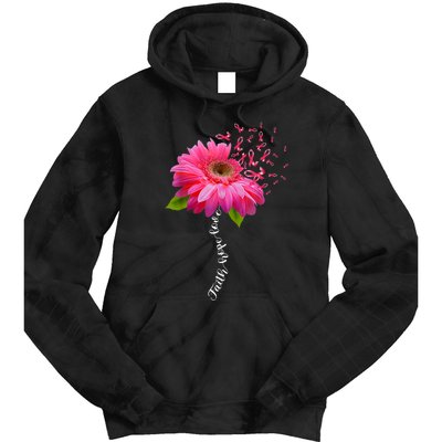 Faith Hope Love Pink Ribbon Daisy Flower Breast Cancer Tie Dye Hoodie