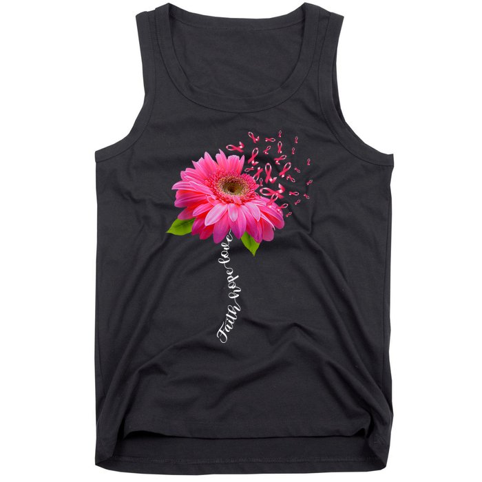 Faith Hope Love Pink Ribbon Daisy Flower Breast Cancer Tank Top