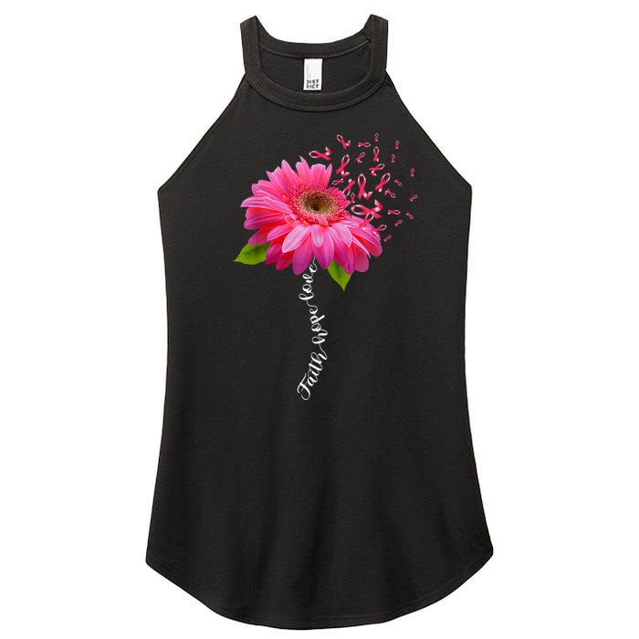 Faith Hope Love Pink Ribbon Daisy Flower Breast Cancer Women’s Perfect Tri Rocker Tank