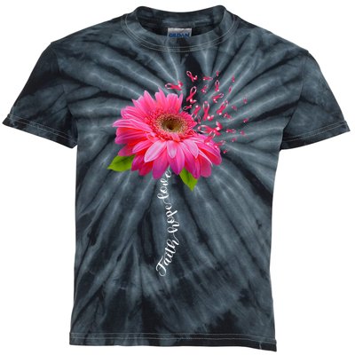 Faith Hope Love Pink Ribbon Daisy Flower Breast Cancer Kids Tie-Dye T-Shirt