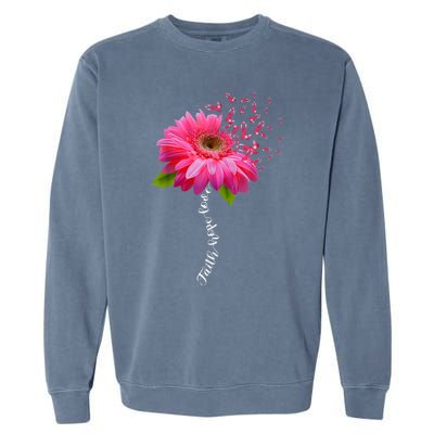 Faith Hope Love Pink Ribbon Daisy Flower Breast Cancer Garment-Dyed Sweatshirt