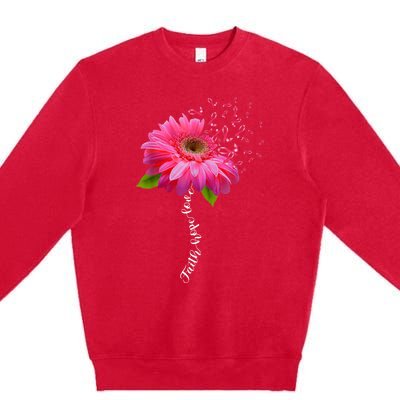 Faith Hope Love Pink Ribbon Daisy Flower Breast Cancer Premium Crewneck Sweatshirt