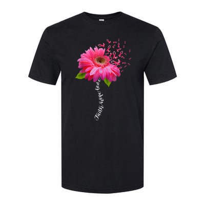 Faith Hope Love Pink Ribbon Daisy Flower Breast Cancer Softstyle CVC T-Shirt