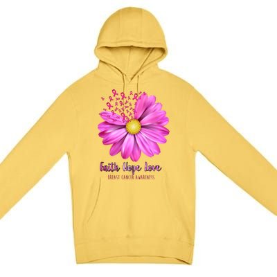 Faith Hope Love Breast Cancer Awareness Ribbon Floral Premium Pullover Hoodie