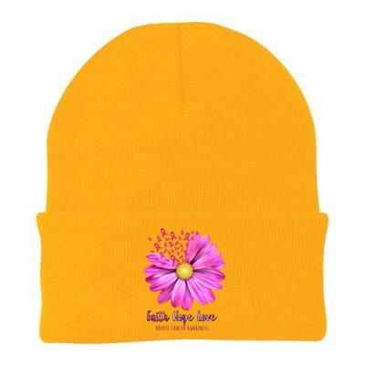 Faith Hope Love Breast Cancer Awareness Ribbon Floral Knit Cap Winter Beanie