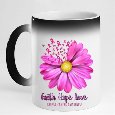 Faith Hope Love Breast Cancer Awareness Ribbon Floral 11oz Black Color Changing Mug