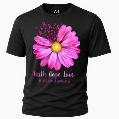 Faith Hope Love Breast Cancer Awareness Ribbon Floral Cooling Performance Crew T-Shirt
