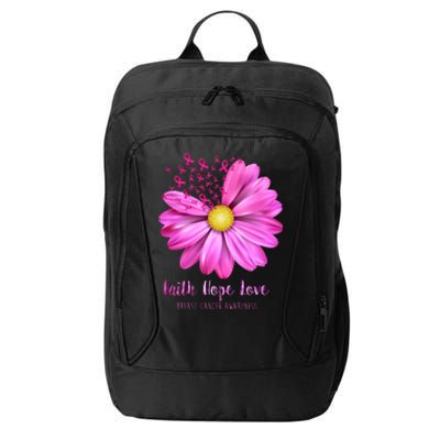 Faith Hope Love Breast Cancer Awareness Ribbon Floral City Backpack