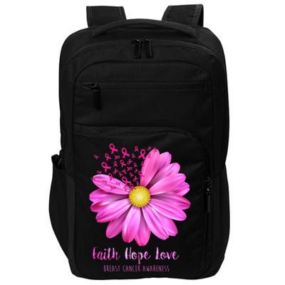 Faith Hope Love Breast Cancer Awareness Ribbon Floral Impact Tech Backpack