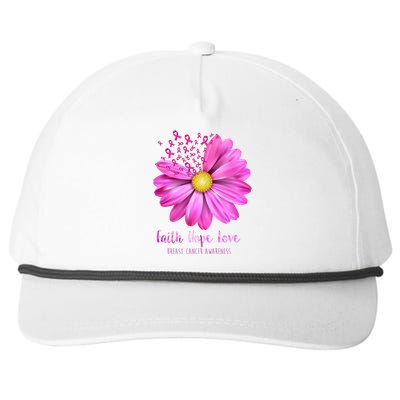 Faith Hope Love Breast Cancer Awareness Ribbon Floral Snapback Five-Panel Rope Hat