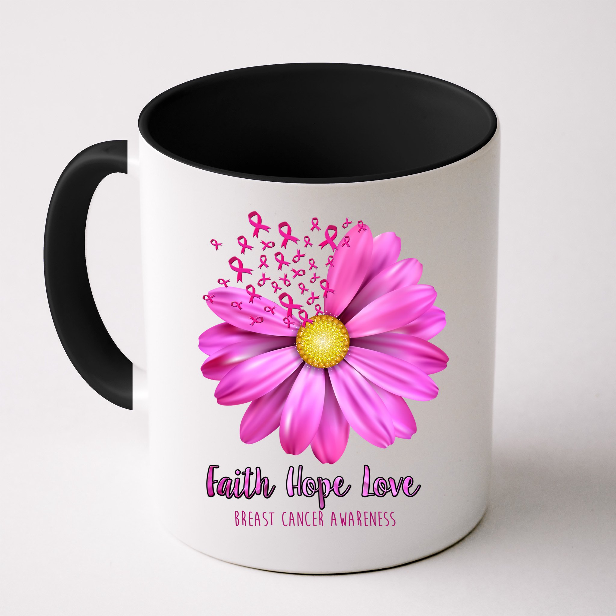 Faith Hope Love Breast Cancer Awareness Ribbon Floral Mug