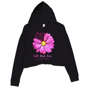 Faith Hope Love Breast Cancer Awareness Ribbon Floral Crop Fleece Hoodie