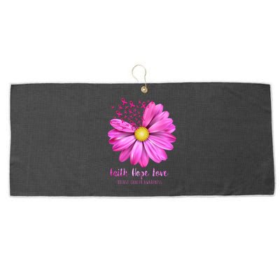 Faith Hope Love Breast Cancer Awareness Ribbon Floral Large Microfiber Waffle Golf Towel