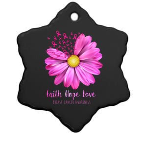 Faith Hope Love Breast Cancer Awareness Ribbon Floral Ceramic Star Ornament