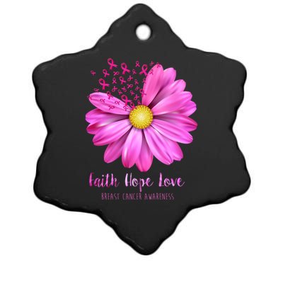 Faith Hope Love Breast Cancer Awareness Ribbon Floral Ceramic Star Ornament