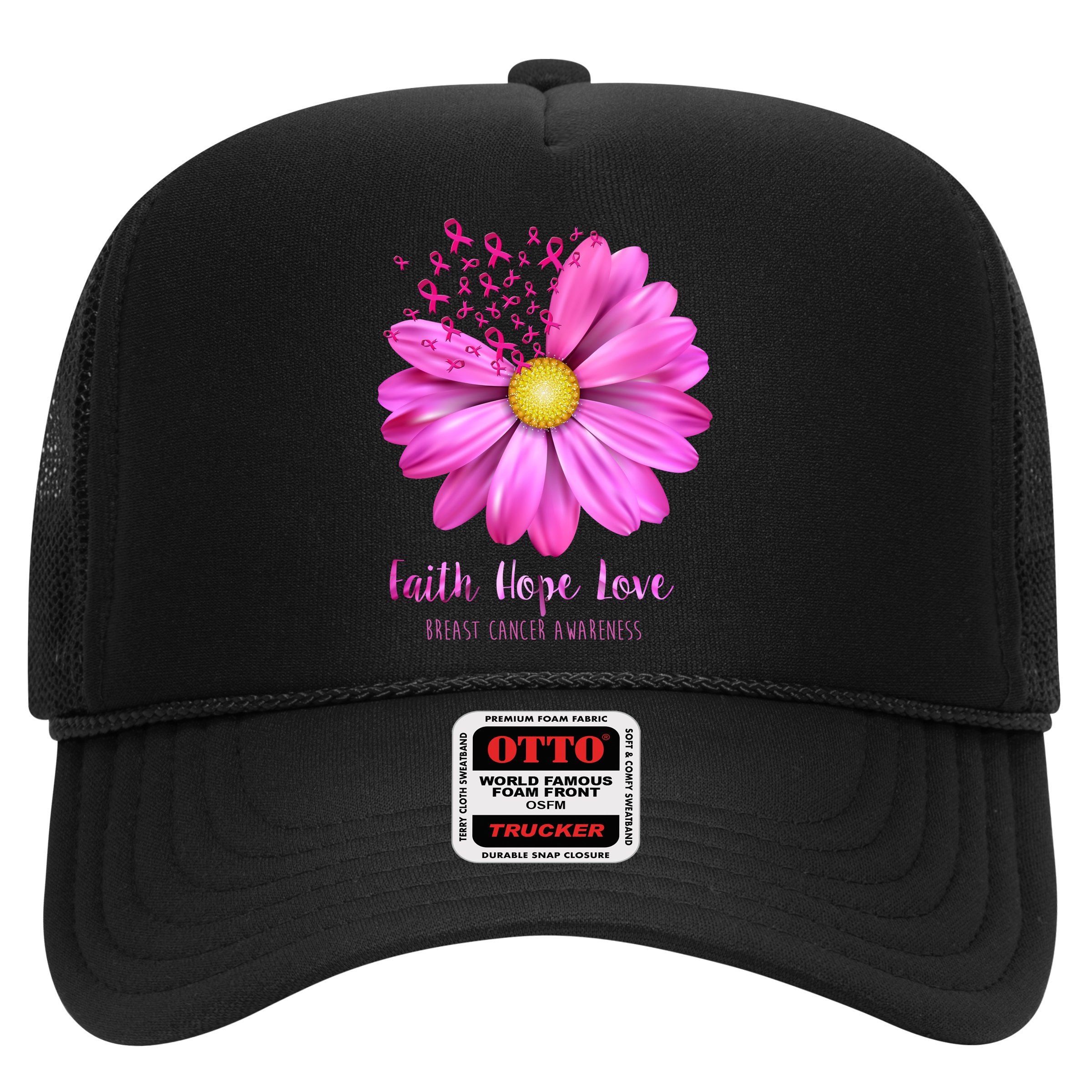 Faith Hope Love Breast Cancer Awareness Ribbon Floral Hat
