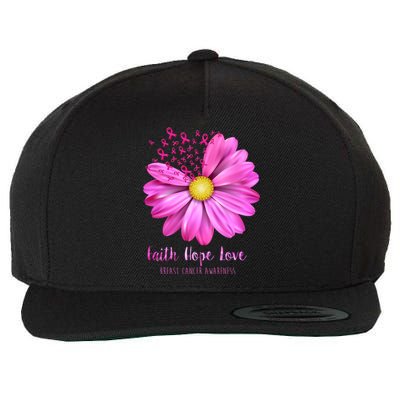 Faith Hope Love Breast Cancer Awareness Ribbon Floral Wool Snapback Cap