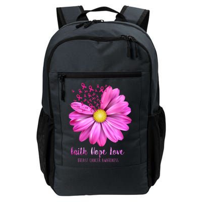 Faith Hope Love Breast Cancer Awareness Ribbon Floral Daily Commute Backpack