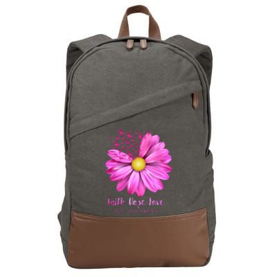 Faith Hope Love Breast Cancer Awareness Ribbon Floral Cotton Canvas Backpack