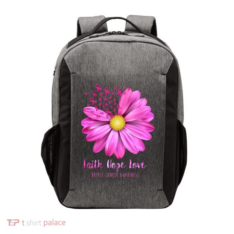 Faith Hope Love Breast Cancer Awareness Ribbon Floral Vector Backpack