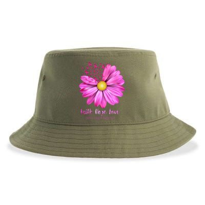 Faith Hope Love Breast Cancer Awareness Ribbon Floral Sustainable Bucket Hat